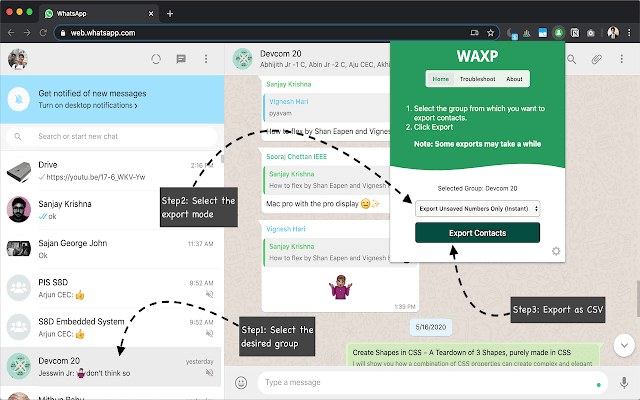 Step by Step guide to copy whatsApp group contacts.